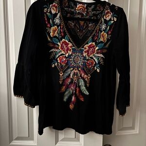 Johnny Was Black Blouse Size small A00313